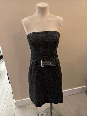 Allen B. By Allen Schwartz Strapless Black/Blue Mini Dress with Belt